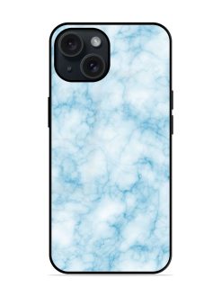 Blue White Natural Marble Glossy Metal TPU Case