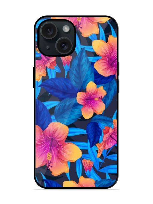 Pink Blue Flower Glossy Metal TPU Case