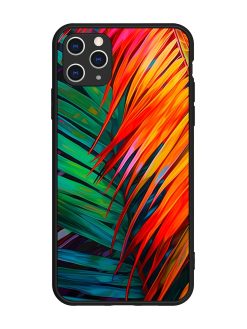 Painted Tropical Leaves Glossy Metal Phone Cover for Apple Iphone 11 Pro Max
