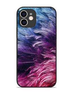 Light Grey Feather Background Glossy Metal Phone Cover for Apple Iphone 12