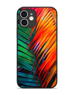 Painted Tropical Leaves Glossy Metal Phone Cover for Apple Iphone 12