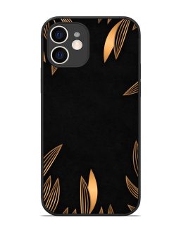 Golden Leaf Pattern Glossy Metal Phone Cover for Apple Iphone 12