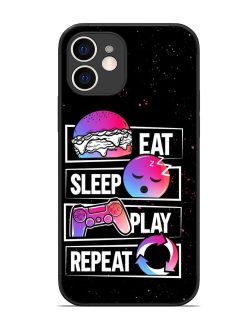 Eat Sleep Play Repeat Glossy Metal Phone Cover for Apple Iphone 12