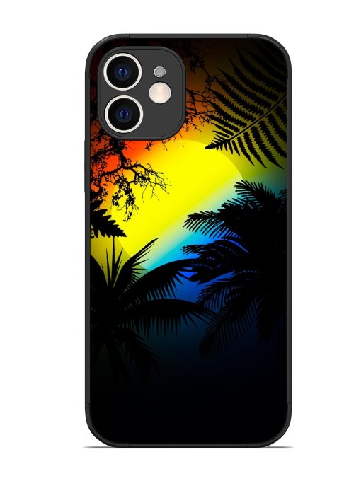 Colorful Sunset With Palm Trees Glossy Metal Phone Cover for Apple Iphone 12