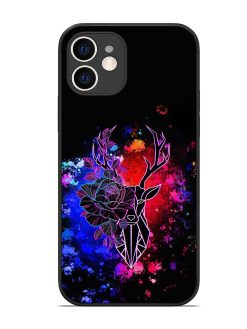 Floral Deer Art Glossy Metal Phone Cover for Apple Iphone 12