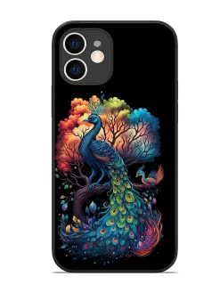 Peacock Tree Art Glossy Metal Phone Cover for Apple Iphone 12