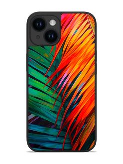 Painted Tropical Leaves Glossy Metal Phone Cover for Apple Iphone 14