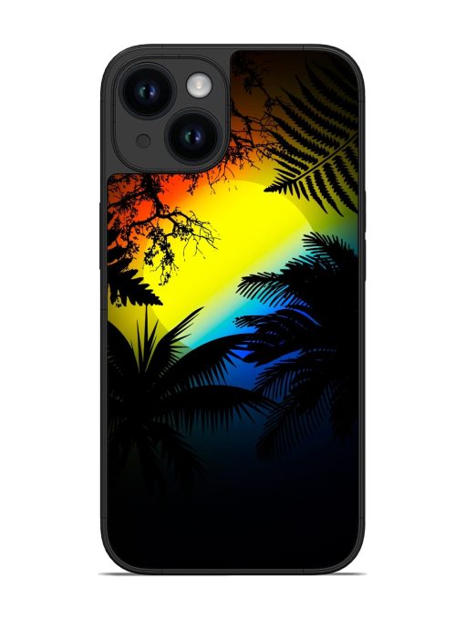 Colorful Sunset With Palm Trees Glossy Metal Phone Cover for Apple Iphone 14 Edge Zapvi