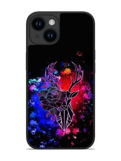 Floral Deer Art Glossy Metal Phone Cover for Apple Iphone 14