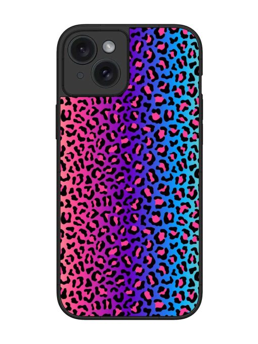 Colorful Leopard Seamless Glossy Metal Phone Cover for Apple Iphone 15 Plus