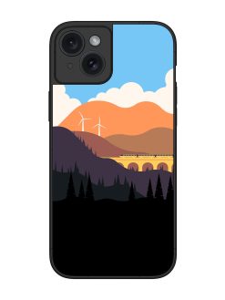 Minimal Mountain Vector Glossy Metal Phone Cover for Apple Iphone 15 Plus