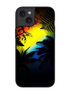 Colorful Sunset With Palm Trees Glossy Metal Phone Cover for Apple Iphone 15 Plus