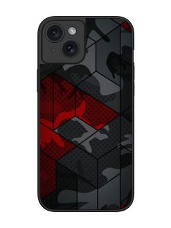 Red And Grey Pattern Glossy Metal Phone Cover for Apple Iphone 15 Plus