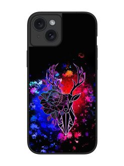 Floral Deer Art Glossy Metal Phone Cover for Apple Iphone 15 Plus