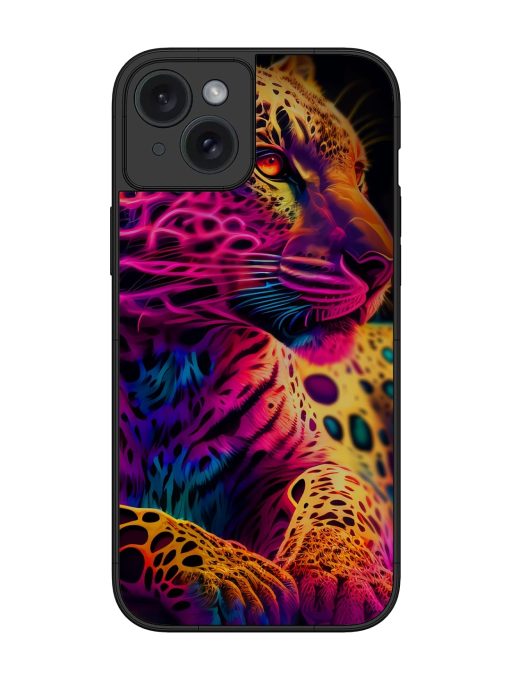 Leopard Art Glossy Metal Phone Cover for Apple Iphone 15 Plus Edge Zapvi