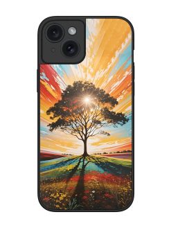 Abstract Tree Colorful Art Glossy Metal Phone Cover for Apple Iphone 15 Plus